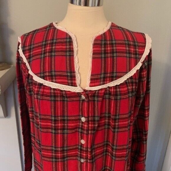Lanz of Salzburg long Nightgown M red Plaid Cottagecore Prairie Grannycore - Picture 11 of 13